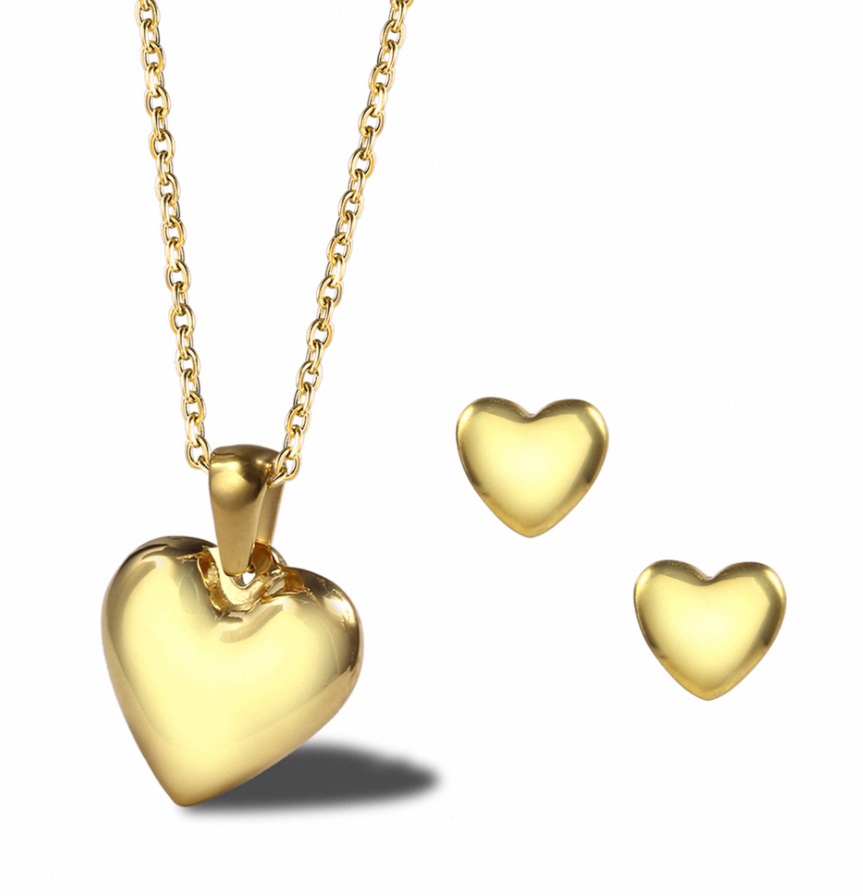 Stainless Steel Heart Charm Jewelry Set 
